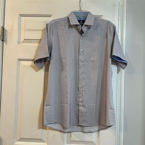 Tom Baine Men's Slim Fit Geometric Short Sleeve Shirt Blue Size L golf